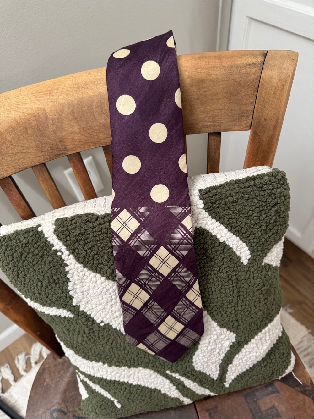 Vintage The Morning After Silk Necktie Purple Polka Dot Argyle Geometric